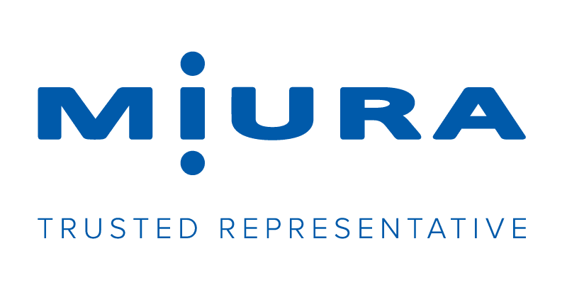 The Miura logo in blue text, with a stylized letter