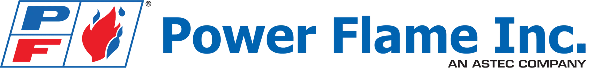 Logo for Power Flame Inc. with a stylized flame icon and company name in blue text.