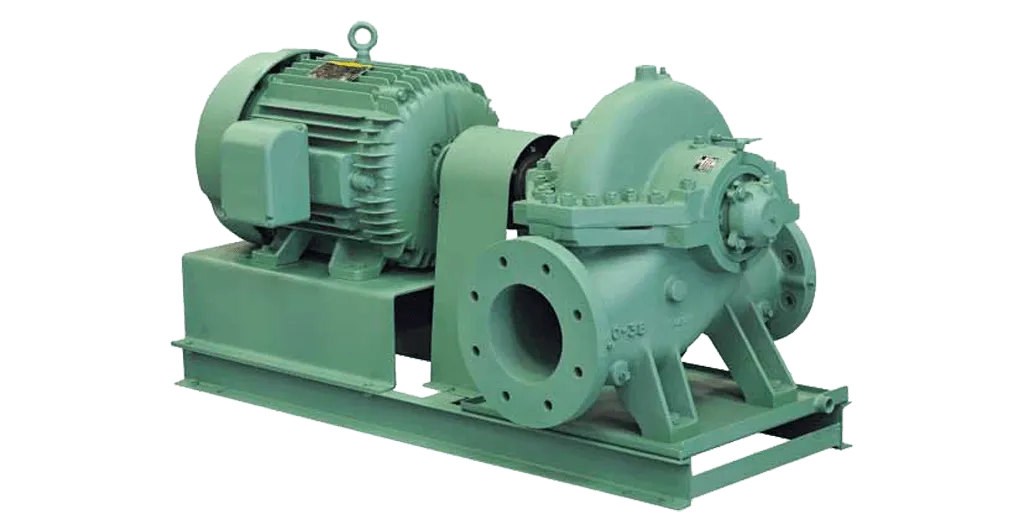 A green pump with a motor attached to it on a white background.